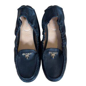 Prada Women's Black Leather Logo Driving Loafers Size 38